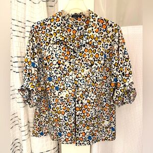 Notations Animal Print blouse Womens XL Multi color Roll Tab Sleeve Blouse